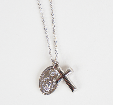 Silver Coin and Cross Necklace