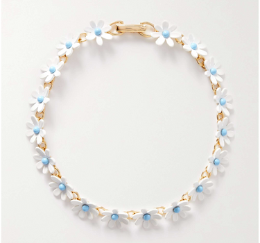 Daisy enamel and gold-tone anklet