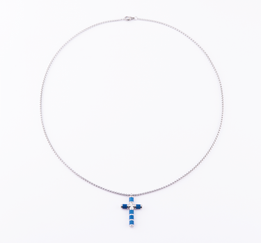Men Blue Cross Necklace