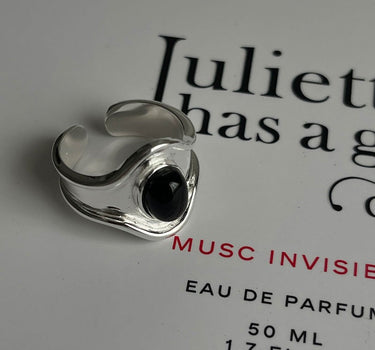 Black Obsidian Sterling Silver 925 Adjustable Ring